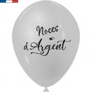 10 Ballons argentés pour anniversaire de mariage noces d'argent en latex de 30cm REF/32116 Fabrication française