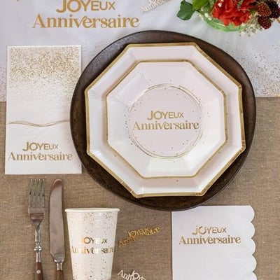 33 boutique pas de calais gobelet carton joyeux anniversaire blanc et dore or metallise