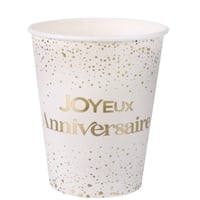 33 magasin pas de calais gobelet carton joyeux anniversaire blanc et dore or metallise