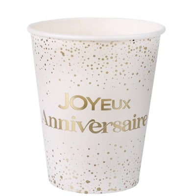 33 magasin pas de calais gobelet carton joyeux anniversaire blanc et dore or metallise