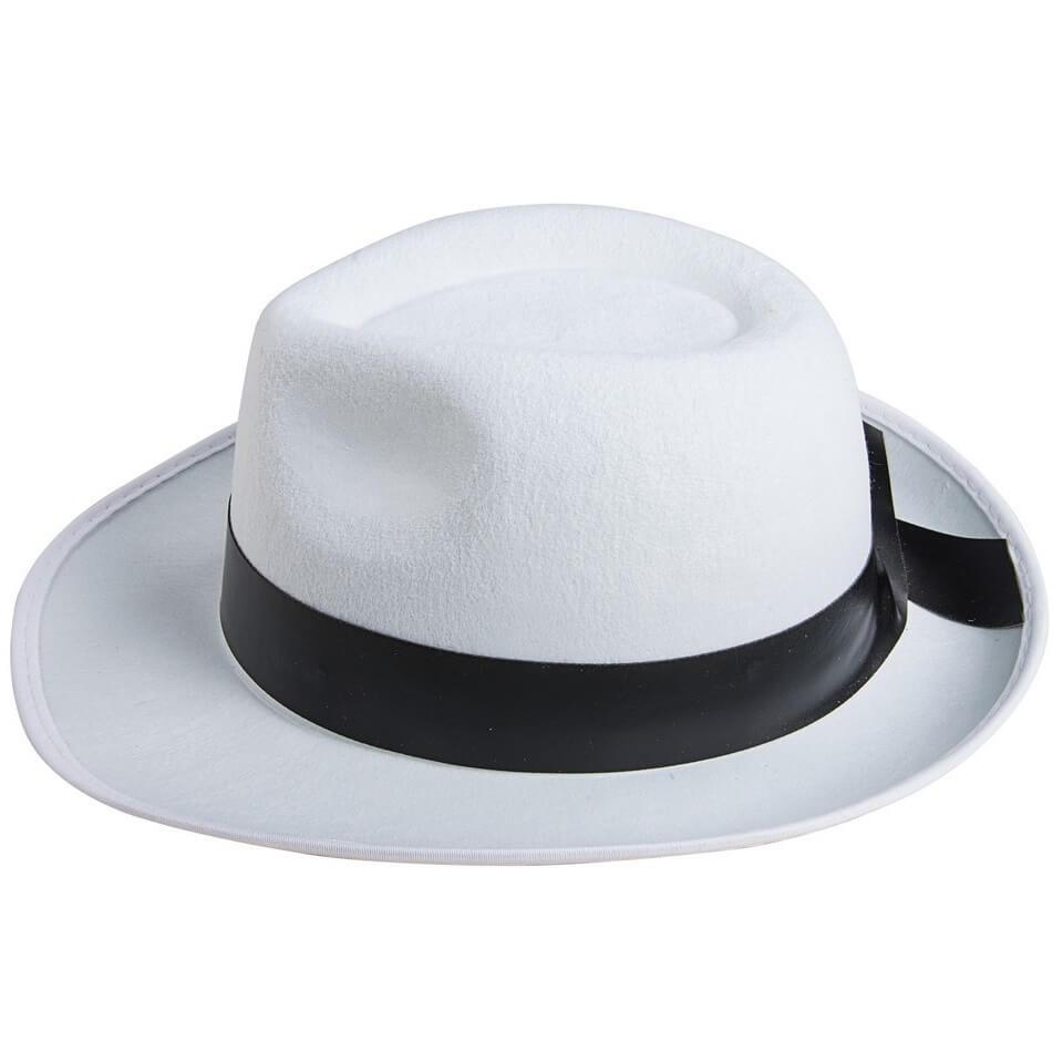34760 accesssoire deguisement chapeau borsalino feutre blanc noir adulte