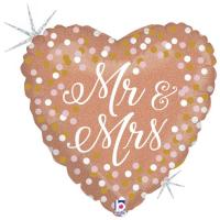 36714gh ballon aluminium mariage coeur mr et mrs rose gold