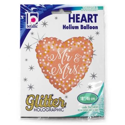 36714gh ballon aluminium mariage coeur mr et mrs rose gold
