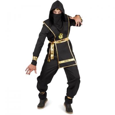 Costume Ninja en noir et doré or REF/44273 (Déguisement adulte taille L/XL)