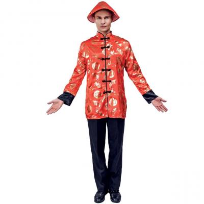 Costume adulte homme en chinois S-M rouge et doré or (x1) REF/44432