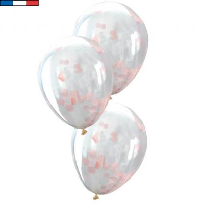 6 Ballons transparents en latex biodégradable avec confettis rose pâle de 30cm REF/44997 Fabrication française