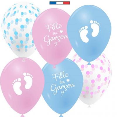 6 Ballons en latex rose et bleu pour fête Baby Shower de 30cm REF/48537 Fabrication française