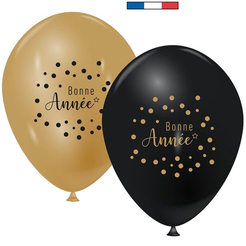 49008 ballon latex 30cm bonne annee noir dore or nouvel an