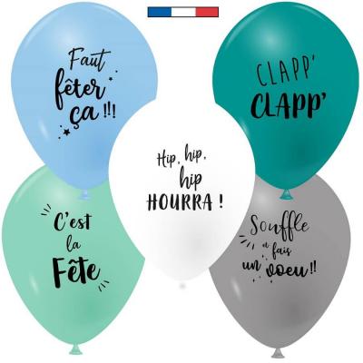 10 Ballons en latex de 25cm avec messages festifs: c'est la fête REF/49077 Fabrication française