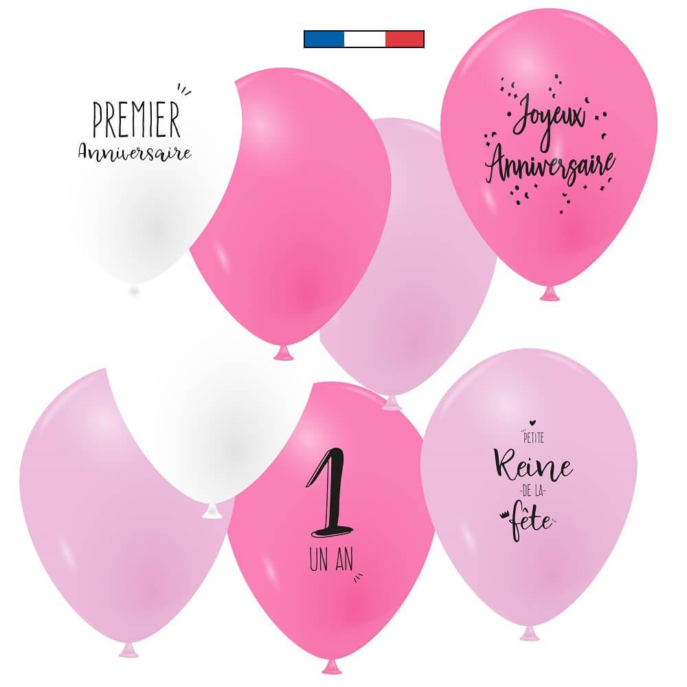 49084 ballon anniversaire premiere bougie 1 an rose fuchsia
