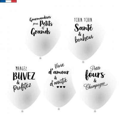 10 Ballons en latex noir et blanc 25cm pour fête avec messages signalétiques REF/49435 Fabrication française