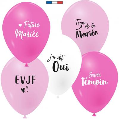 10 Ballons en latex rose, fuchsia et blanc pour enterrement vie de jeune fille REF/49473 Fabrication française