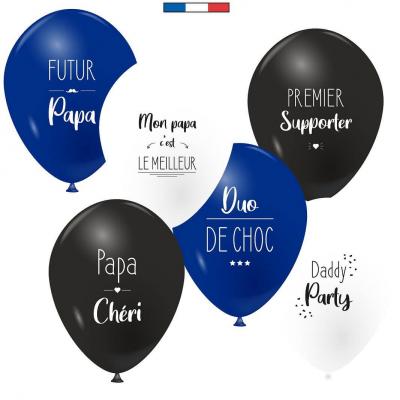 6 Ballons en latex noir, bleu marine et blanc pour fête Daddy Party/Baby Shower/Naissance REF/50707 Fabrication française