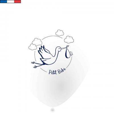 10 Ballons transparents en latex avec cigogne bleu marine 25cm pour Baby Shower/Naissance REF/51216 Fabrication française
