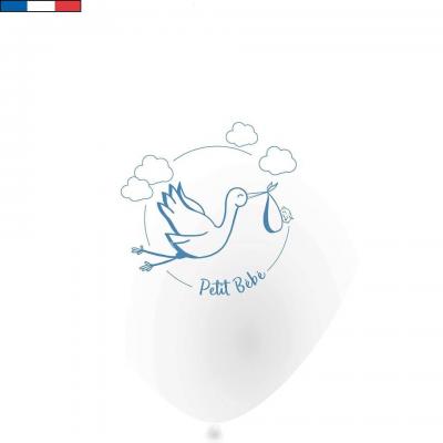 10 Ballons transparents en latex avec cigogne bleu pâle 25cm pour Baby Shower/Naissance REF/51216 Fabrication française