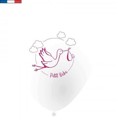 10 Ballons transparents en latex avec cigogne rose bonbon 25cm pour Baby Shower/Naissance REF/51216 Fabrication française