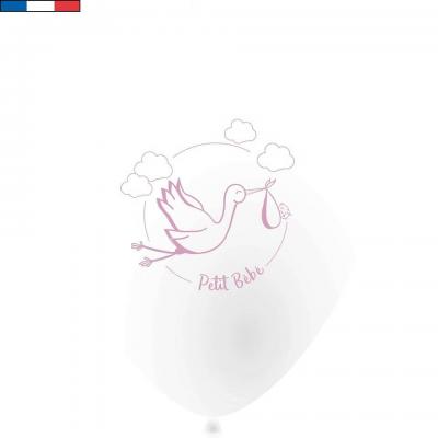 10 Ballons transparents en latex avec cigogne rose pâle 25cm pour Baby Shower/Naissance REF/51216 Fabrication française