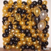 55702 kit complet decoration mur en ballons noir et dore or metallique