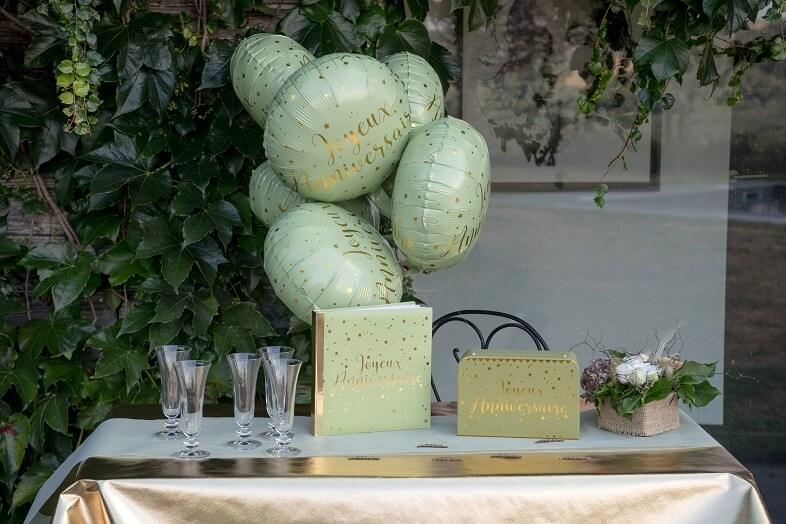 5664 livre d or joyeux anniversaire vert olive sauge champetre dore or metallique