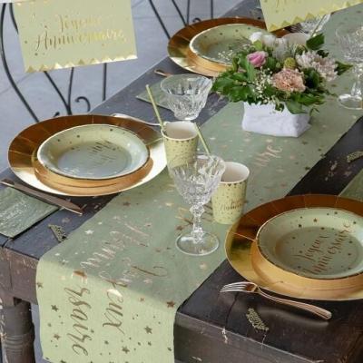 5666 decoration banderole fanion anniversaire vert olive sauge dore or metallique