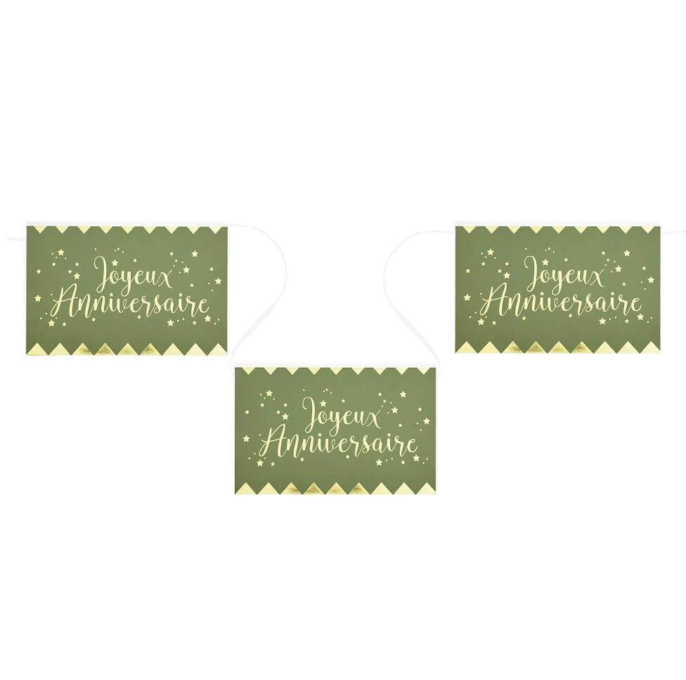 Chemin de table anniversaire vert Olive/Sauge et doré REF/5668