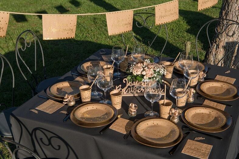 5666 banderole guirlande fanion joyeux anniversaire naturel kraft dore or metallique