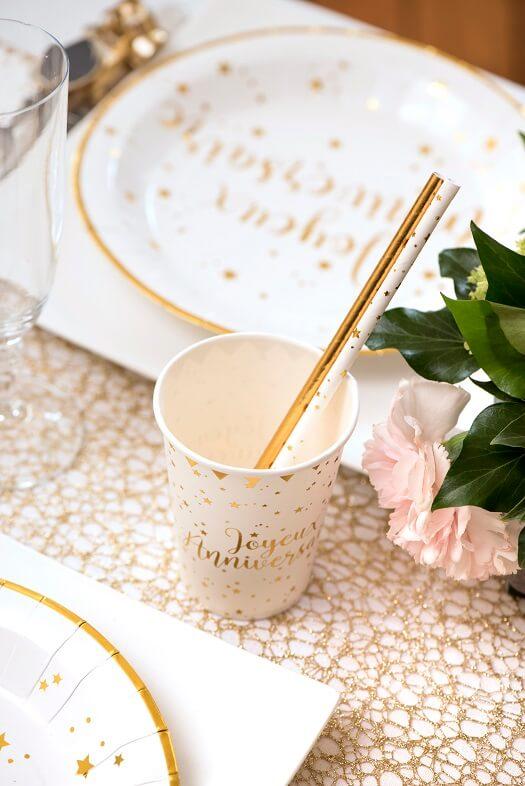5667 paille jetable papier blanc sauge dore or