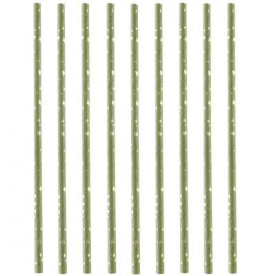 20 Pailles jetables en papier vert olive/sauge et étoile dorée or métallisée REF/5667