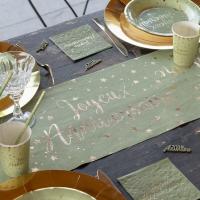 5668 decoration anniversaire chemin de table vert olive sauge dore or