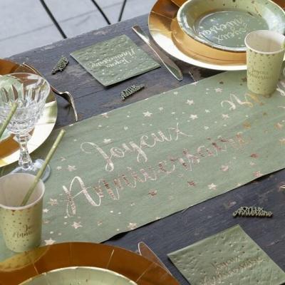 5668 decoration chemin de table anniversaire vert olive sauge dore or