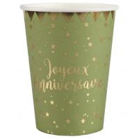 5669 gobelet carton joyeux anniversaire en vert olive sauge