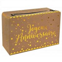 5671 tirelire urne joyeux anniversaire kraft naturel dore or metallise