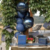 5671 tirelire urne joyeux anniversaire valise bleu marine et dore or metallique