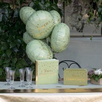 5671 decoration tirelire urne joyeux anniversaire vert olive sauge dore or