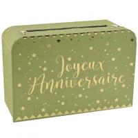 5671 tirelire urne joyeux anniversaire vert olive sauge dore or