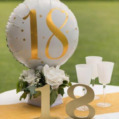 6236 ballon aluminium anniversaire 18ans blanc dore or metallique