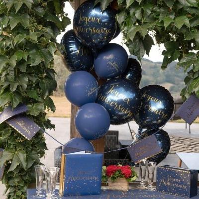 6238 decoration ballon anniversaire aluminium bleu marine dore or metallise