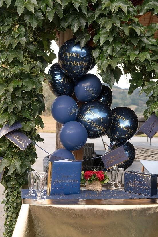 6238 ballon joyeux anniversaire aluminium bleu marine dore or metallise