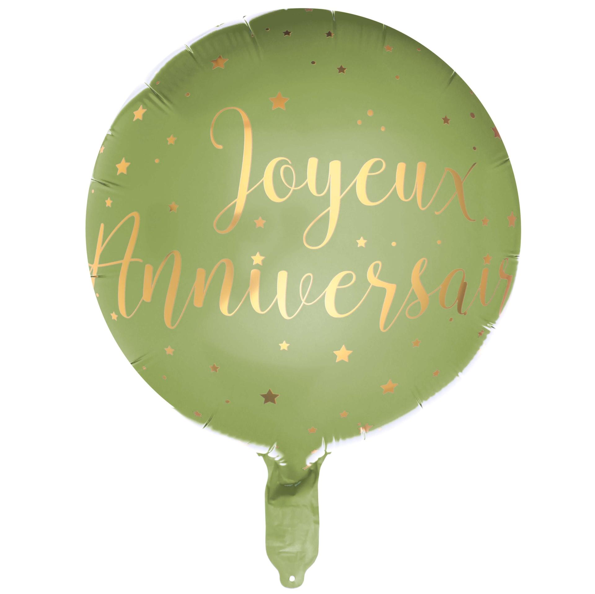 6238 ballon joyeux anniversaire aluminium vert olive dore or metallique