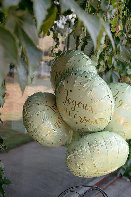 6238 ballon joyeux anniversaire aluminium vert olive dore or metallise