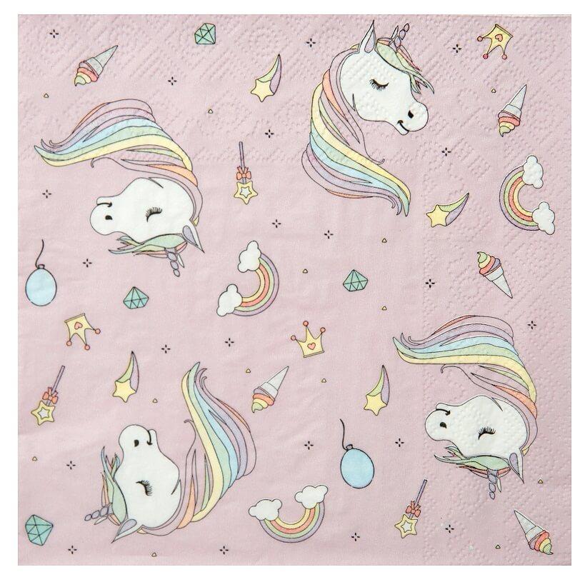 6243 serviette de table anniversaire licorne rose