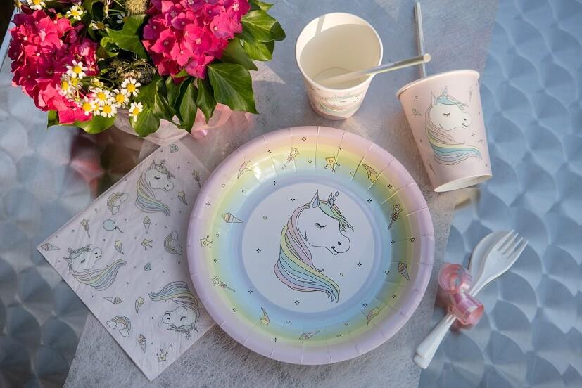 6243 serviette de table papier anniversaire licorne rose