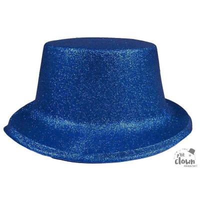 63554 accessoire de deguisement chapeau bleu haut de forme plastique paillete