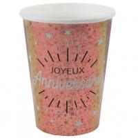 6648 gobelet carton fete joyeux anniversaire rose gold metallise