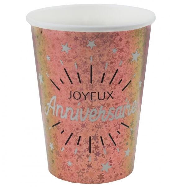 6648 gobelet carton fete joyeux anniversaire rose gold metallise