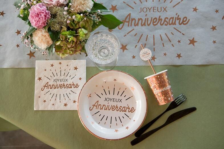 6648 gobelet carton joyeux anniversaire rose gold metallique