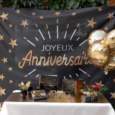 Ballon joyeux anniversaire or metallique en aluminium