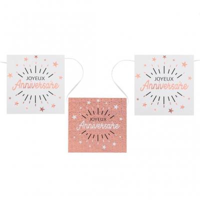 6653 guirlande banderole fanion joyeux anniversaire rose gold et blanc