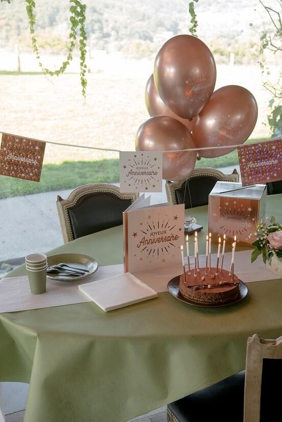 6653 decoration banderole fanion joyeux anniversaire rose gold et blanc