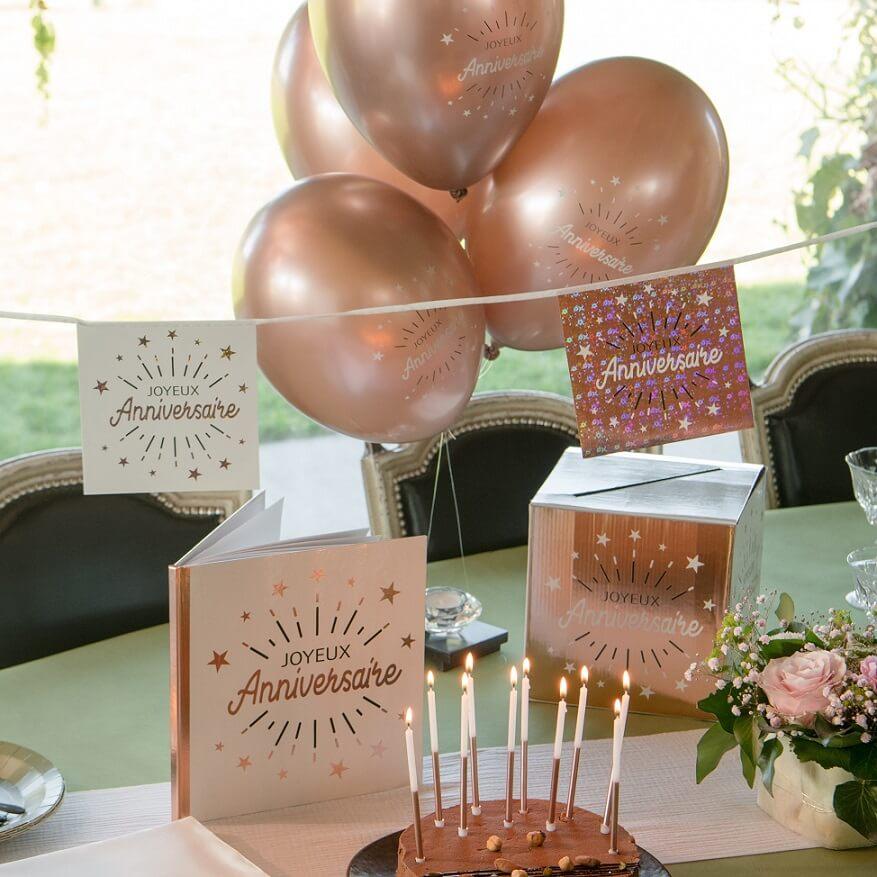 Banderole Joyeux anniversaire Rose gold, deco de salle - Badaboum